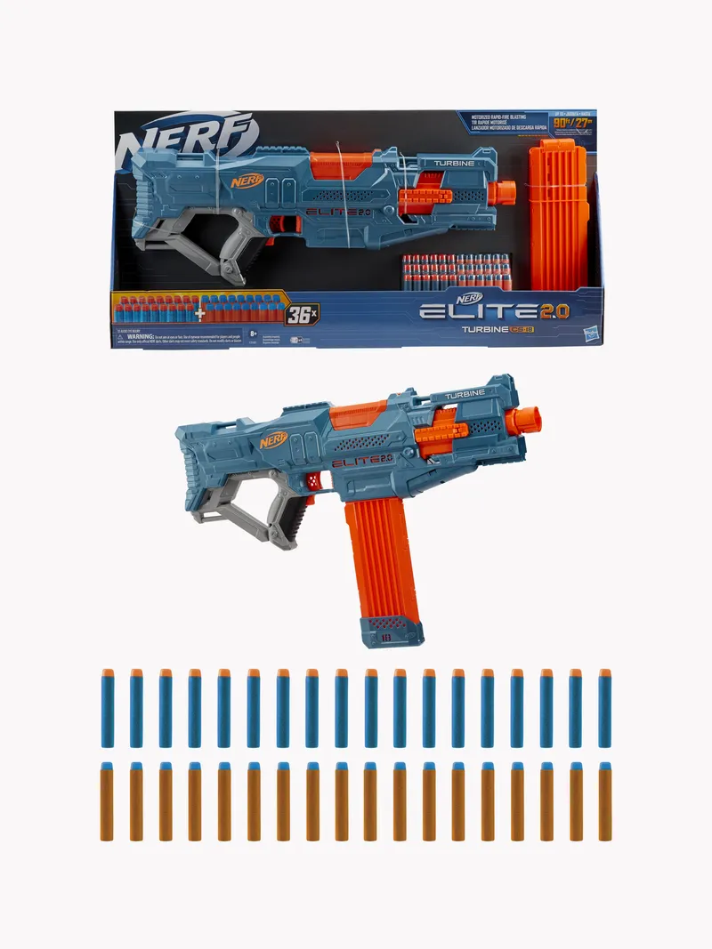 Nerf Elite 2.0 Turbine CS-18 Motorised Blaster, 36 Nerf Darts, 18-Dart  Clip, Built-in Customising Capabilities